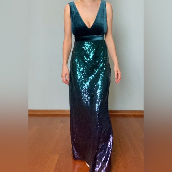 6 stretchy allover Sequin green purple high slit mermaid sleeveless dress 16 - Picture 6 of 13